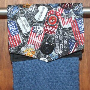 UNITED STATES MARINE CORPS  HAND TOWEL HANDMADE HANGING KITCHEN BLUE COTTON